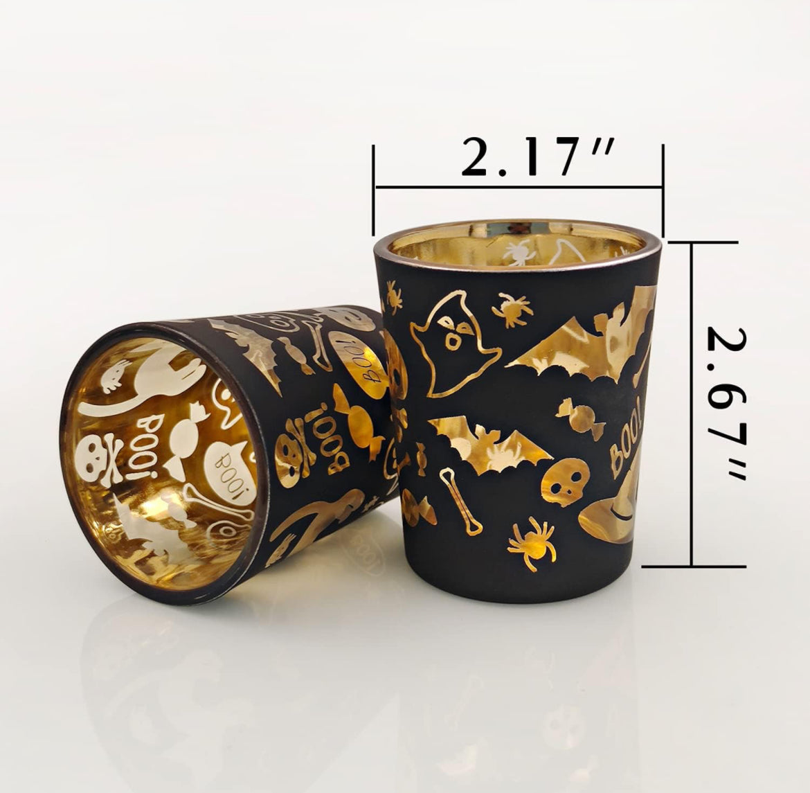 Portavelas de Halloween, juego de 12 portavelas de fantasma negro, portavelas de vidrio a granel para decoración de mesa de centro de mesa y fiesta