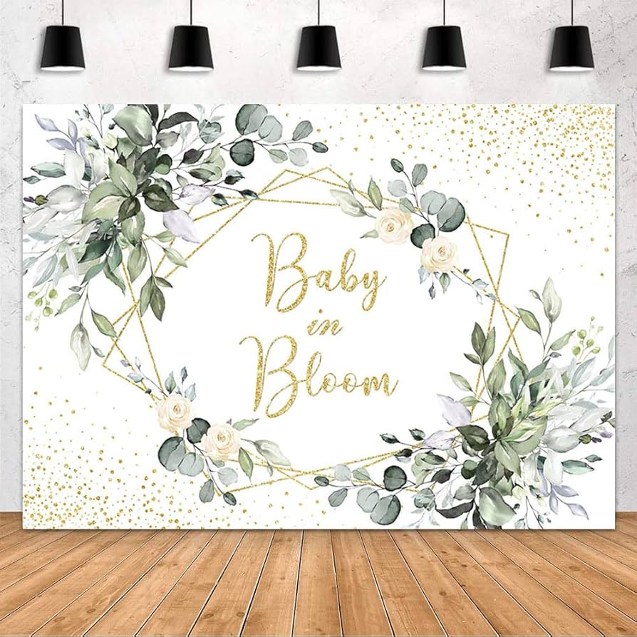 MEHOFOND Baby in Bloom - Telón de fondo de hojas de eucalipto para decoración de baby shower, suministros de baby shower, fondo de fotografía, decoración de mesa de pastel, accesorios para cabina de fotos