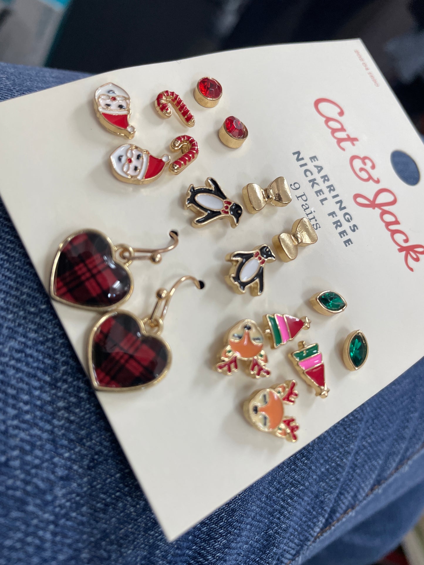Cat & jack - set de aretes libres de nickel - 9 pares - navideños