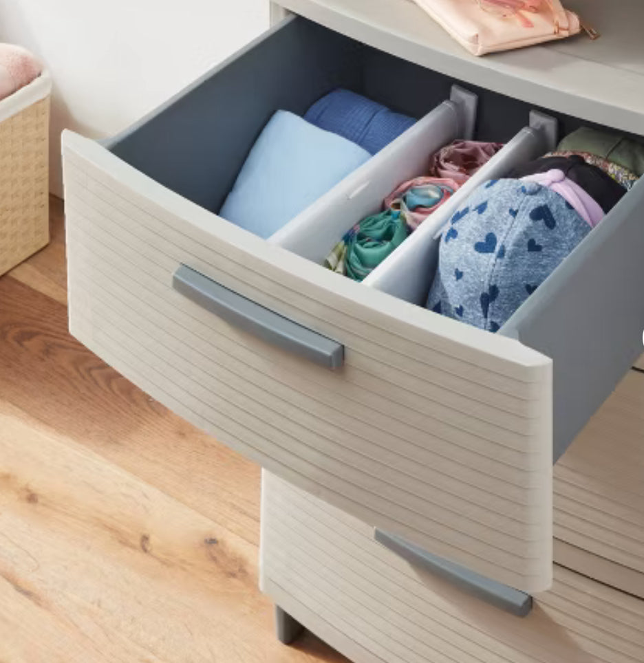 Juego de 2 divisores de cajones de plástico blanco - Brightroom™: Organizador para ropa, separador de tocador, material ABS