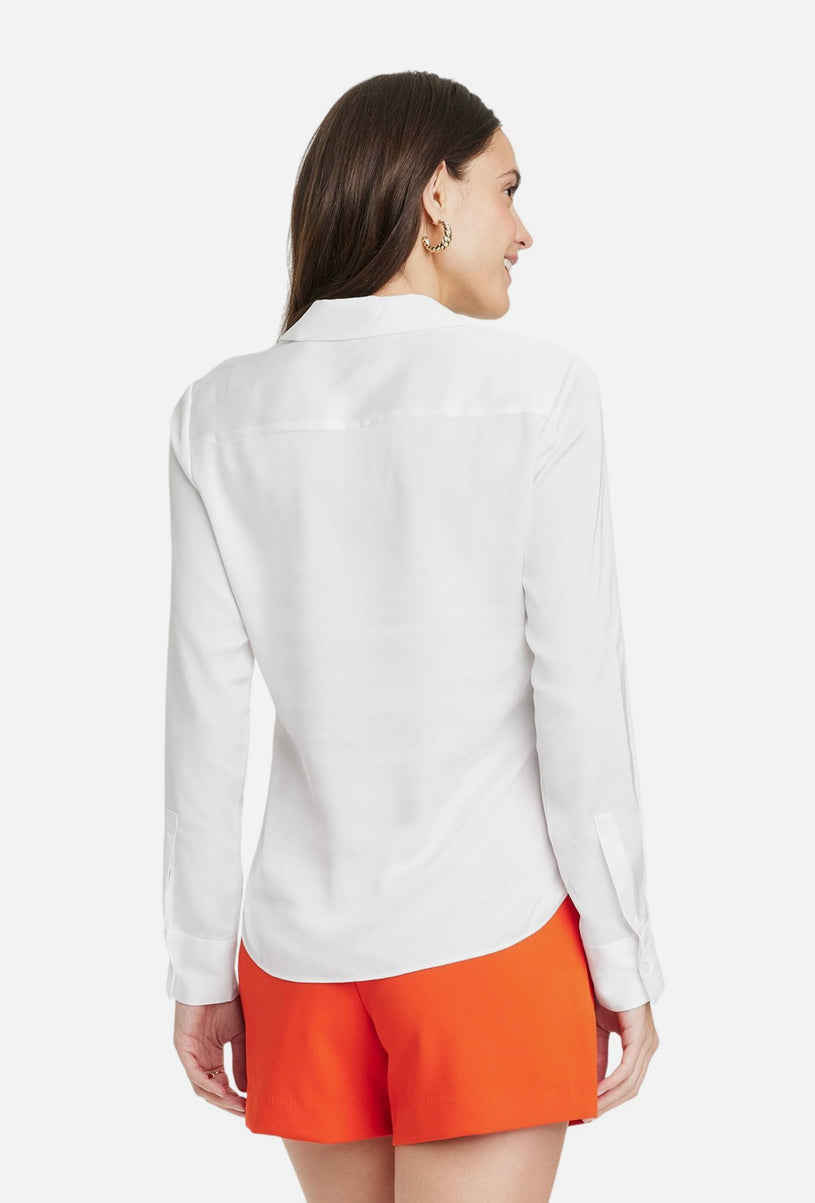 Camisa A New Day Mujer Calce Ajustado Manga Larga Satén Abotonada 89637319 Blanca - talla XS-