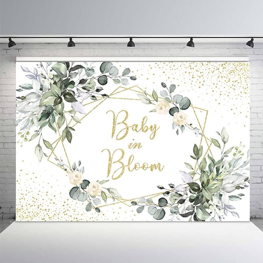 MEHOFOND Baby in Bloom - Telón de fondo de hojas de eucalipto para decoración de baby shower, suministros de baby shower, fondo de fotografía, decoración de mesa de pastel, accesorios para cabina de fotos