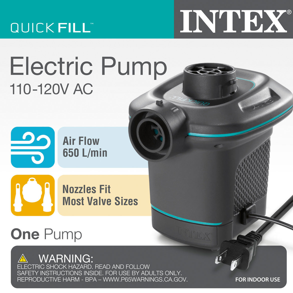 Bomba de aire eléctrica enchufable de llenado rápido Intex