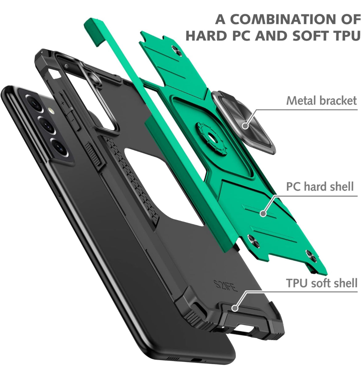 AYMECL Funda para Samsung Galaxy S22 Plus con 2 unidades de protección de pantalla de TPU flexible autorreparable, grado militar, doble a prueba de golpes, con función atril para Galaxy S22 Plus 5G, color verde oscuro
