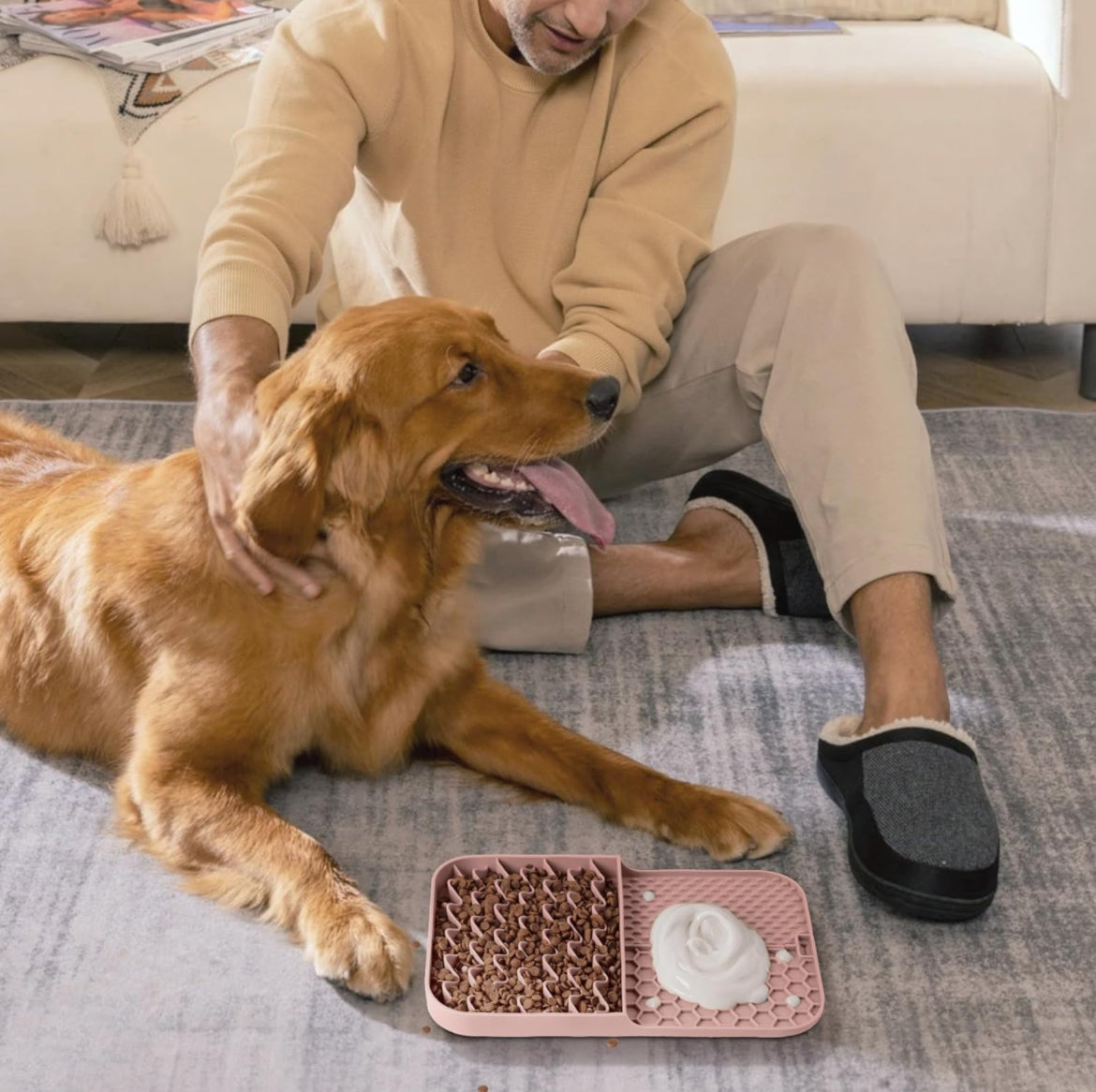 Coomazy Tazón de alimentación lenta y tapete para lamer para perros, diseño 2 en 1, alimentador lento con ventosas, rompecabezas de silicona para perros, adecuado para perros de todos los tamaños de mascotas