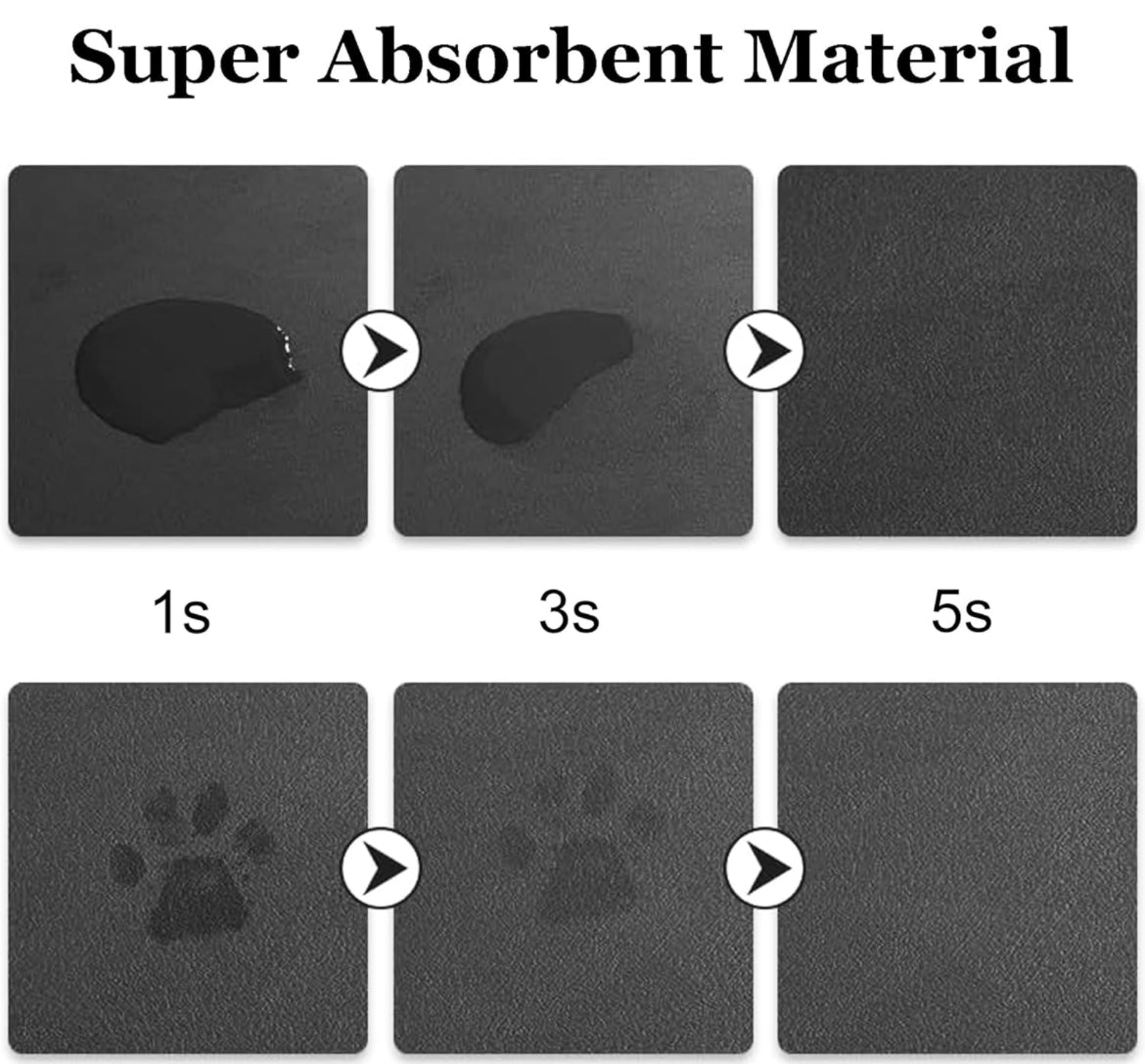 Tapete de alimentación para mascotas para perros y gatos, absorbente, antideslizante, de diatomita, tapete para cuenco de agua para perros, súper absorbente, de secado rápido, para evitar derrames de agua (gris oscuro + 18.1 x 11.8 pulgadas + forma anorma