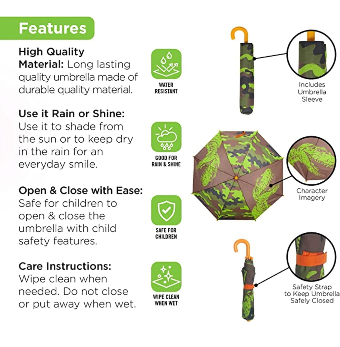 Conjunto de paraguas para niñas y niños y abrigos de lluvia, paraguas para niños pequeños, chaqueta para niños y niñas (3-9 años)