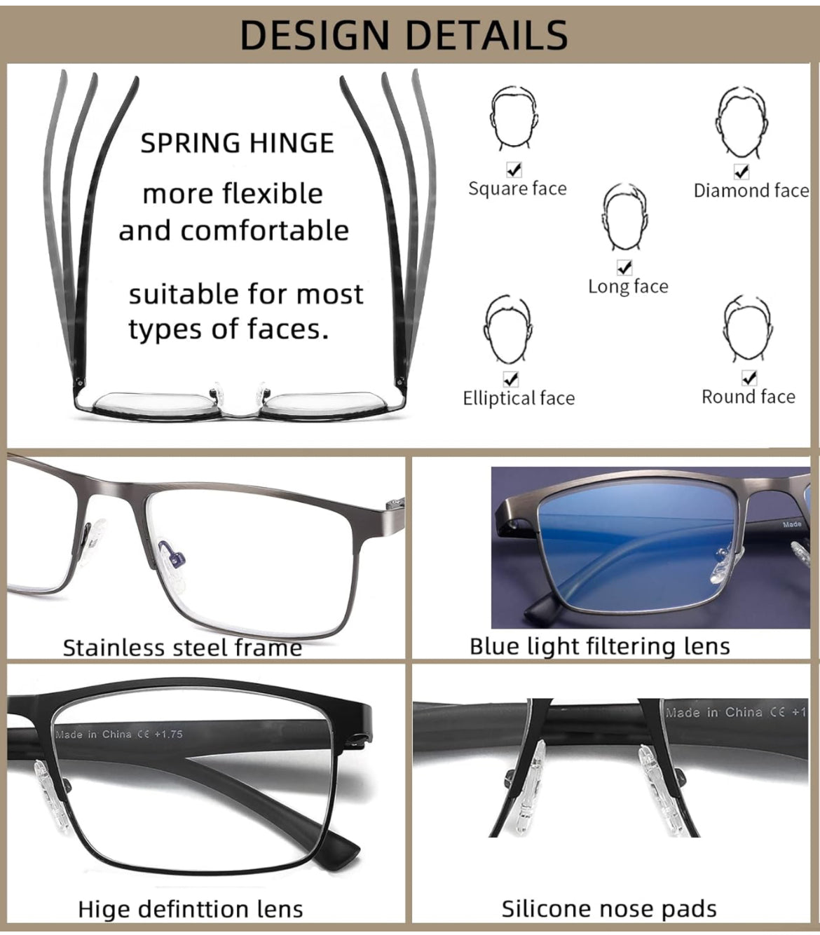 Paquete de 4 lentes de lectura para hombre, bloqueo de luz azul, bisagra de resorte, elegantes lectores de marco completo de metal para hombres con filtro antirreflejos +3.50 - incluye 2 paños de microfibra
