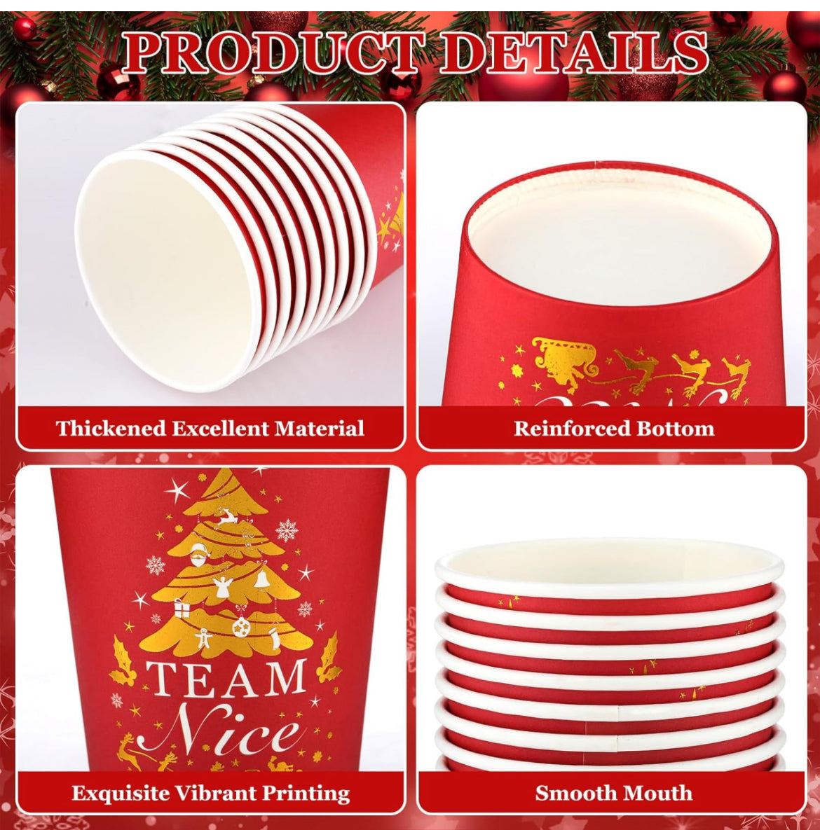 300 vasos de papel de Navidad, vasos de café desechables de Navidad, suministros de fiesta para bebidas calientes y frías, decoración de tazas de café rojo y verde (9 onzas)