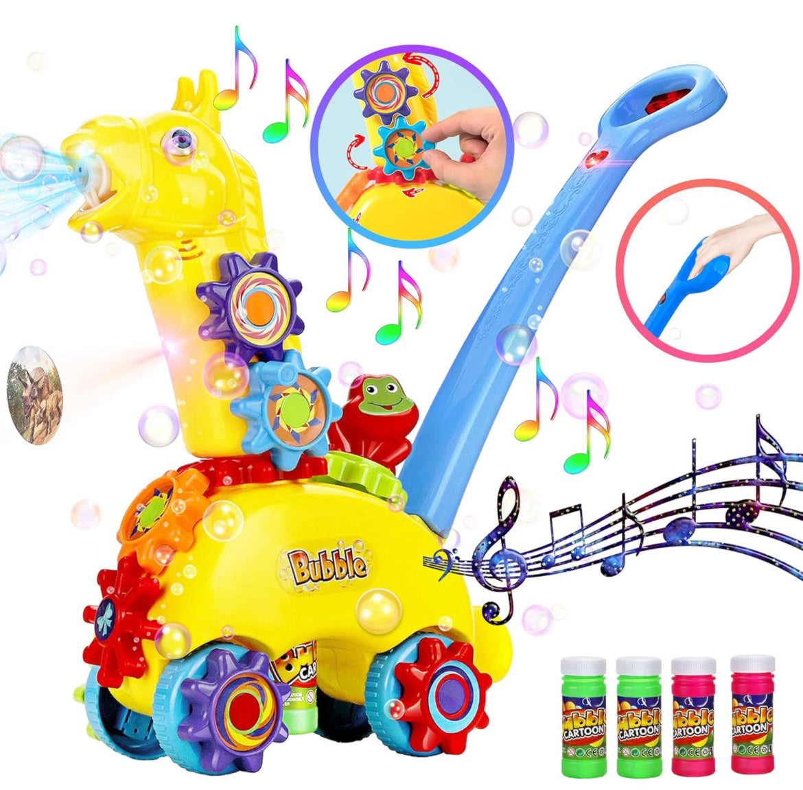 Máquina de burbujas de jirafa, juguetes para niños pequeños de 3 años, fabricante automático de burbujas para interiores, juguetes de burbujas para exteriores, juguetes de burbujas con luz y música para niños y niñas de 3 a 5 años