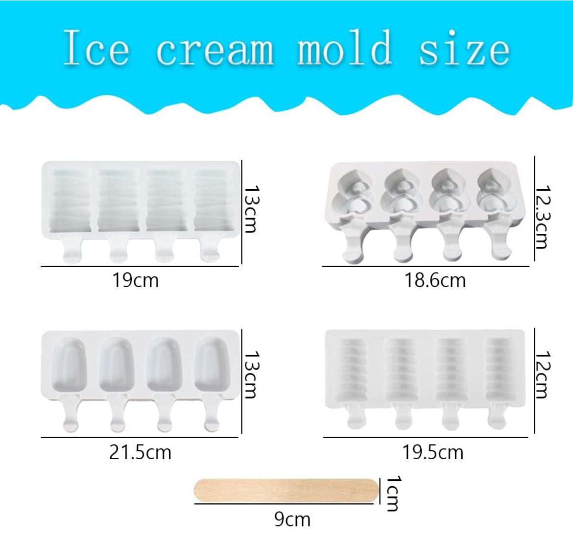Ouddy Life Moldes de paletas Juego de 2, moldes de helado de silicona Molde de helado de 4 cavidades Molde con 100 palos de madera para paletas de bricolaje+ bolsas y alambres dorados , moldes blancos