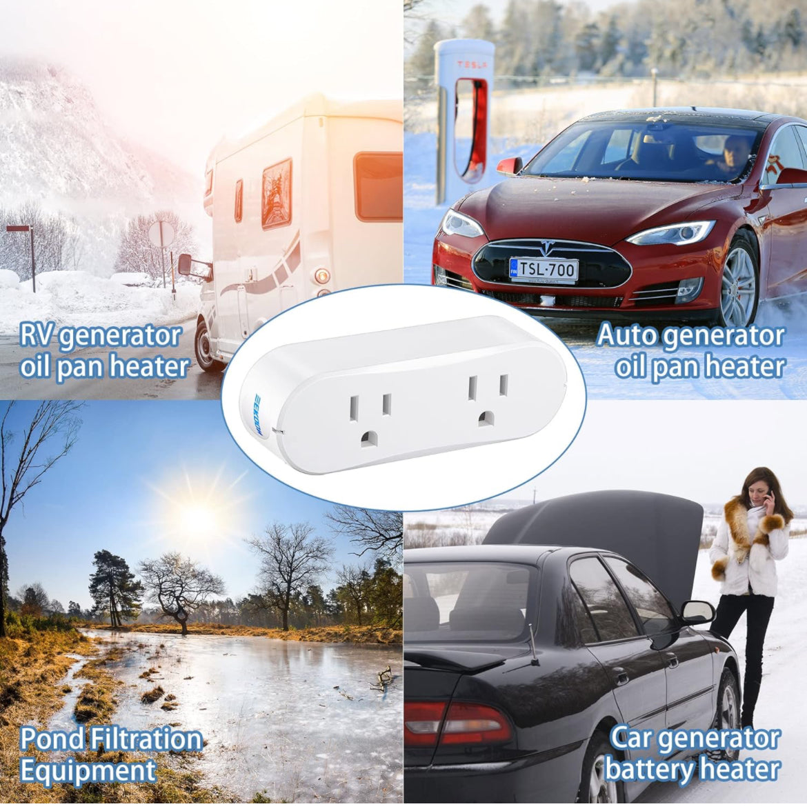 Feekoon Enchufe de salida controlada por temperatura, interruptor de sensor de temperatura exterior, salida térmica para clima frío encendido de -4 grados a 14 grados para calentador de sartén de aceite RV y equipo de filtración de estanques