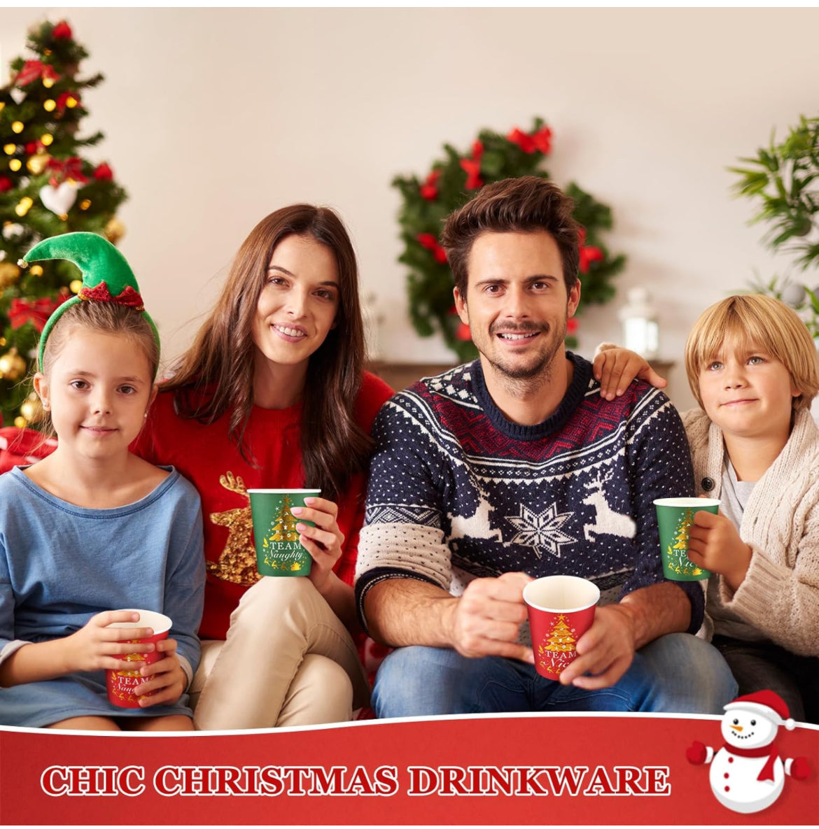 300 vasos de papel de Navidad, vasos de café desechables de Navidad, suministros de fiesta para bebidas calientes y frías, decoración de tazas de café rojo y verde (9 onzas)