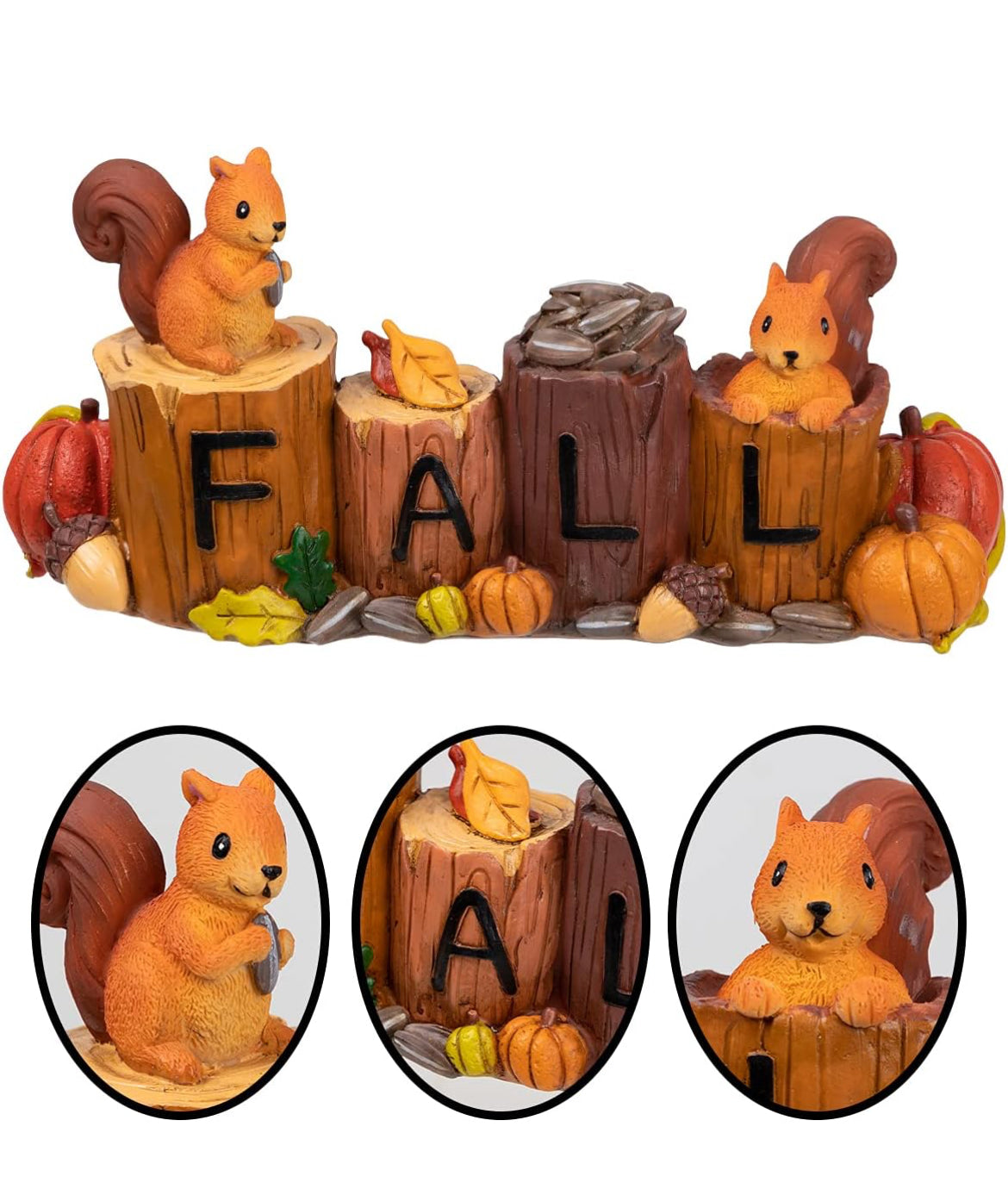 Decoración del hogar de resina de otoño, adornos rústicos de ardilla miniatura pintados a mano para el día de la cosecha de Acción de Gracias, decoración de cocina
