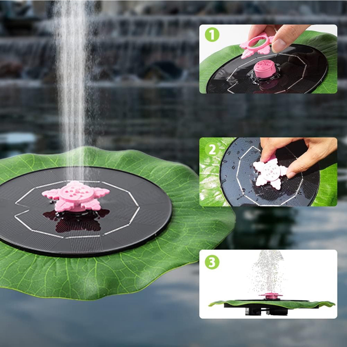 Bomba de fuente solar con hoja de loto, fuente de energía solar de 3 W con 6 boquillas, fuente de baño solar flotante para pájaros, alimentador de pájaros, suministros de jardinería