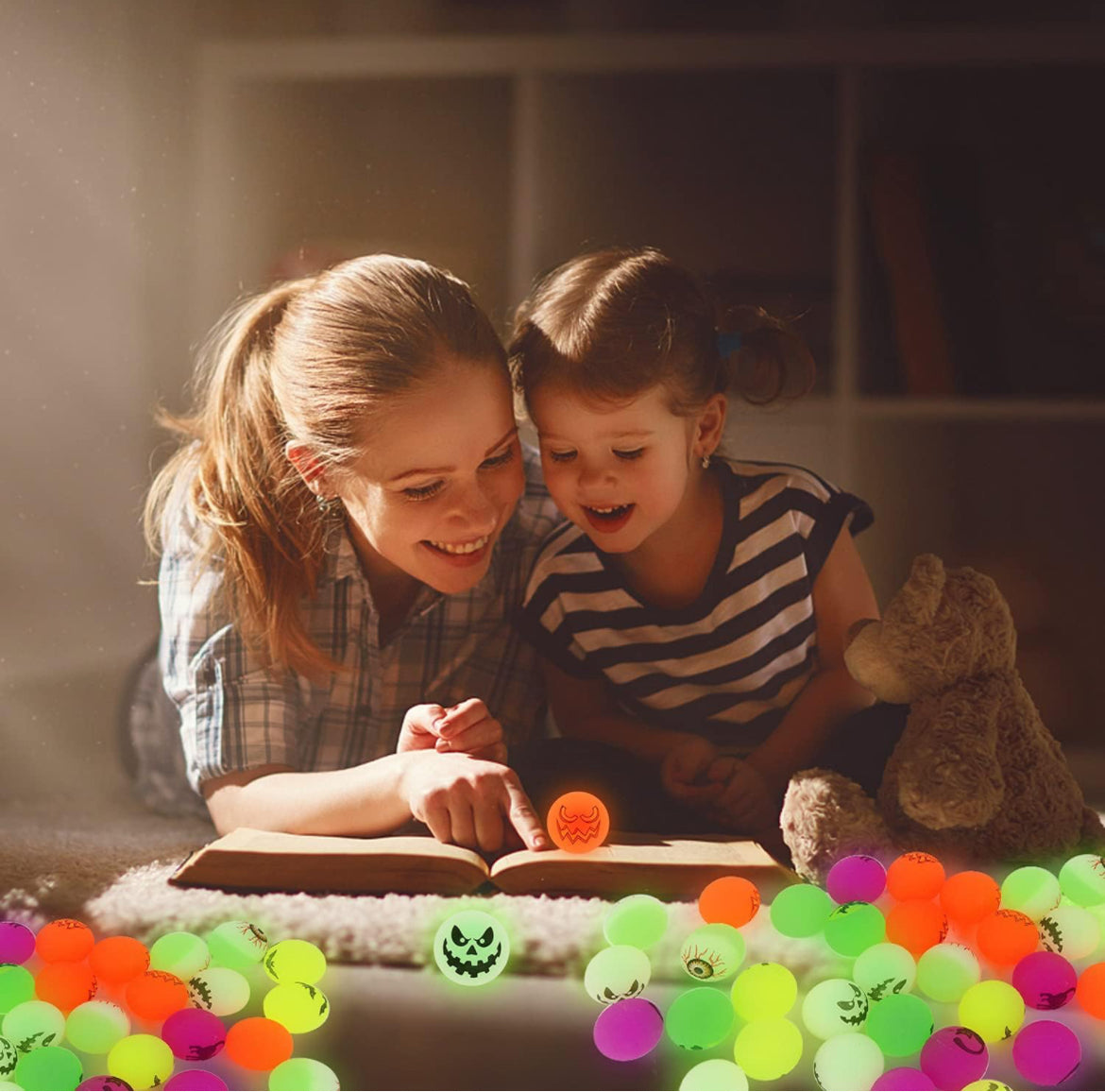 72 bolas rebotadoras de Halloween, bolas inflables que brillan en la oscuridad, juguetes para niños, decoración de fiesta de Halloween, rellenos de bolsas