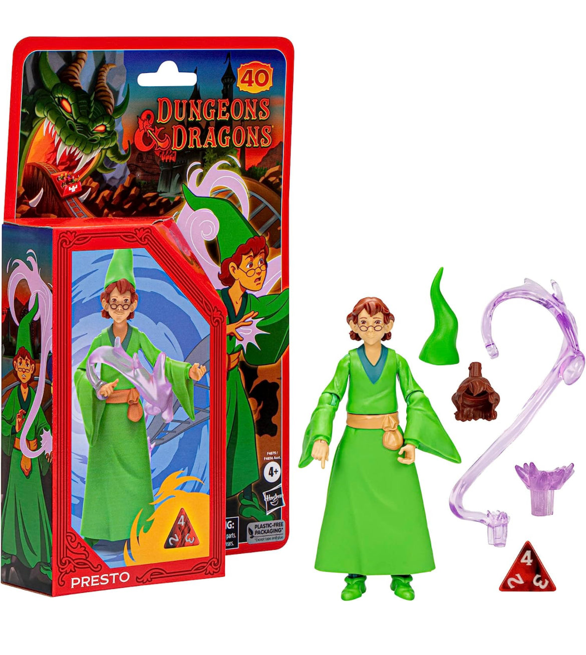 Dungeons & Dragons Cartoon Classics - Figura de acción Presto a escala de 6 pulgadas, dibujos animados de los años 80, incluye d4 del exclusivo juego de dados D&D