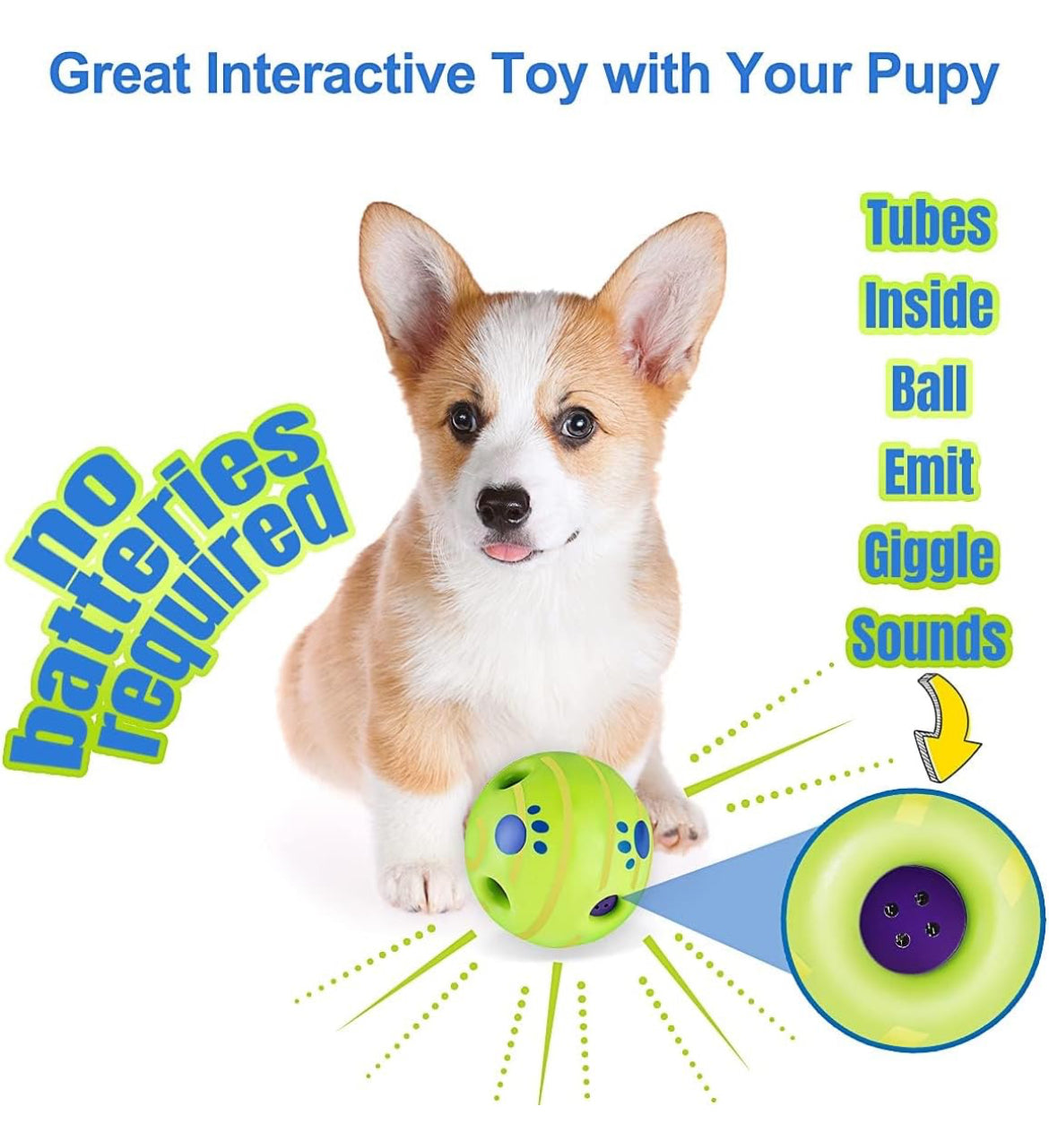 Wobble - Pelota para perros de risa, juguete interactivo para perros con sonidos divertidos, bola para perros que se tambalea para aliviar la ansiedad, rechinar los dientes, regalos de pelota para tu mascota