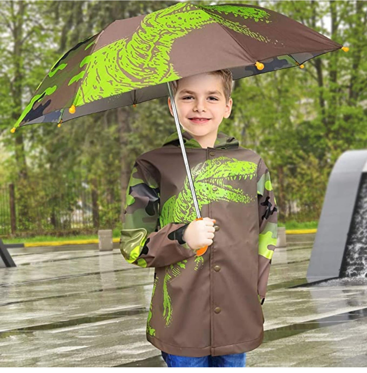 Conjunto de paraguas para niñas y niños y abrigos de lluvia, paraguas para niños pequeños, chaqueta para niños y niñas (3-9 años)