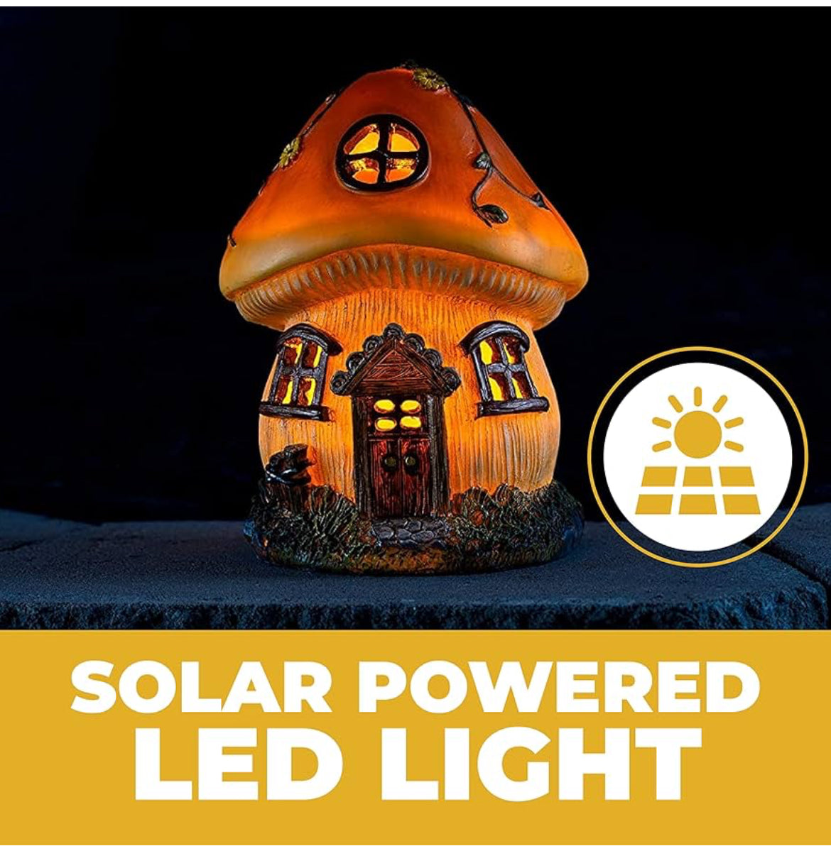 VP Home Mushroom Fairy House Luz solar para la decoración del hogar y al aire libre Casa de setas Solar Flickering LED Luz de jardín Casa de hadas Patio trasero Decoración de Halloween