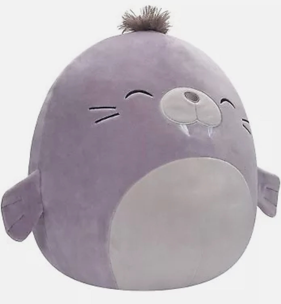 Squishmallows 16" Kwame el juguete de peluche de morsa gris