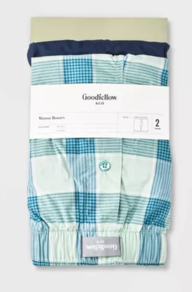 Bóxer a cuadros para hombre 2pk - Goodfellow & Co™ Verde/Azul -Talla L