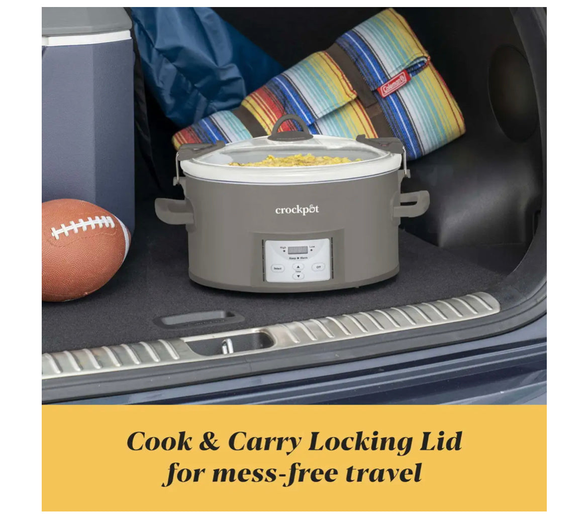 Crockpot- Cocina lenta programable para cocinar y llevar 7 cuartos de galón, gris