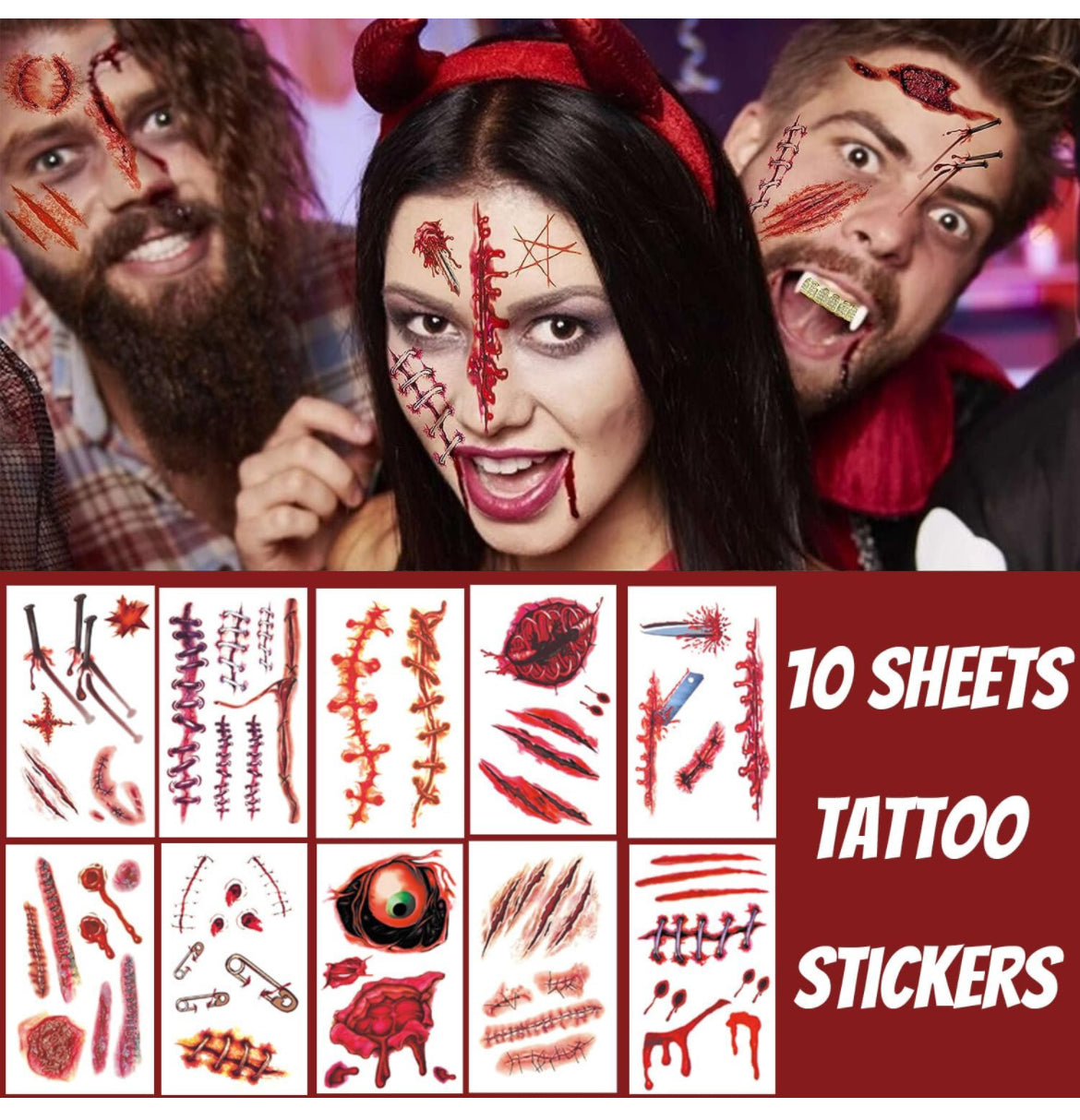Decoraciones de Halloween, 188 calcomanías de Halloween para ventana, 9 hojas de huellas de manos sangrientas, calcomanías de pared de Halloween con calcomanías de tatuaje, decoraciones de ventana de Halloween