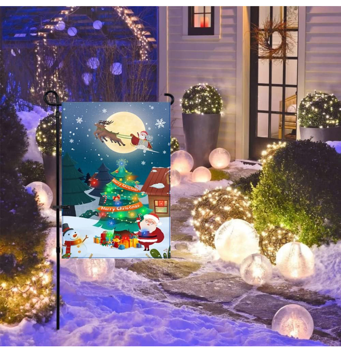 Bandera de jardín de Navidad, con luz LED, vertical, de doble cara, de arpillera, para decoración de Navidad al aire libre (12 x 18 pulgadas), bandera de Navidad 01