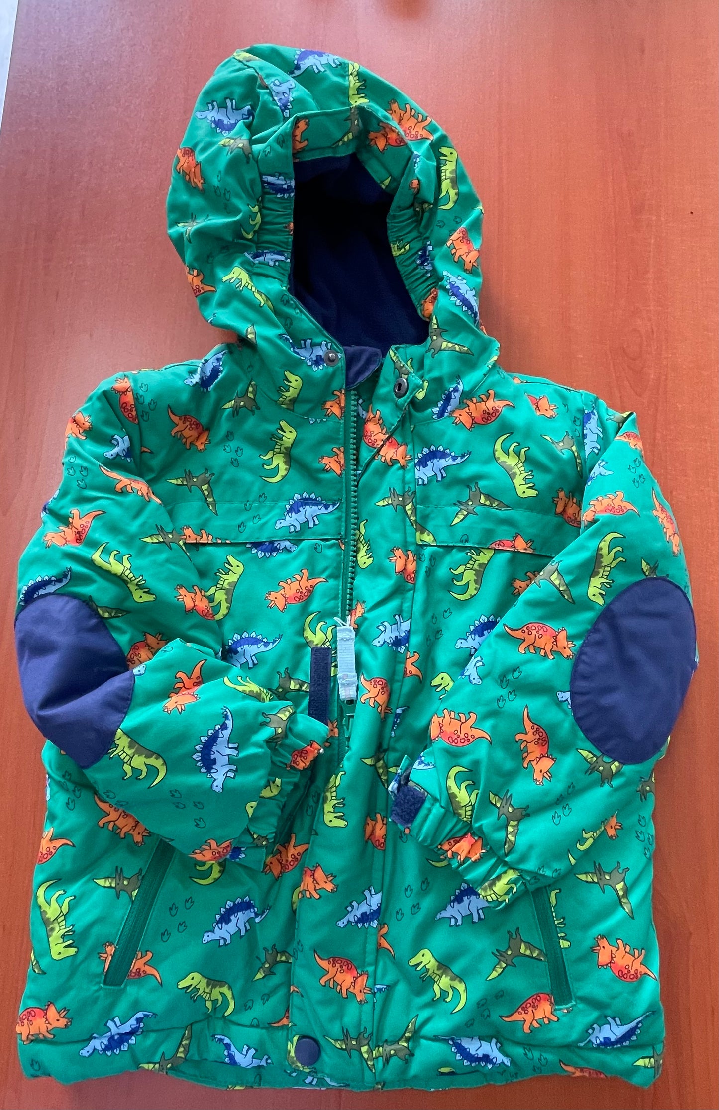 Abrigo Invierno Polar Con Capucha Estampado Dinosaurio Verde Talla 4T