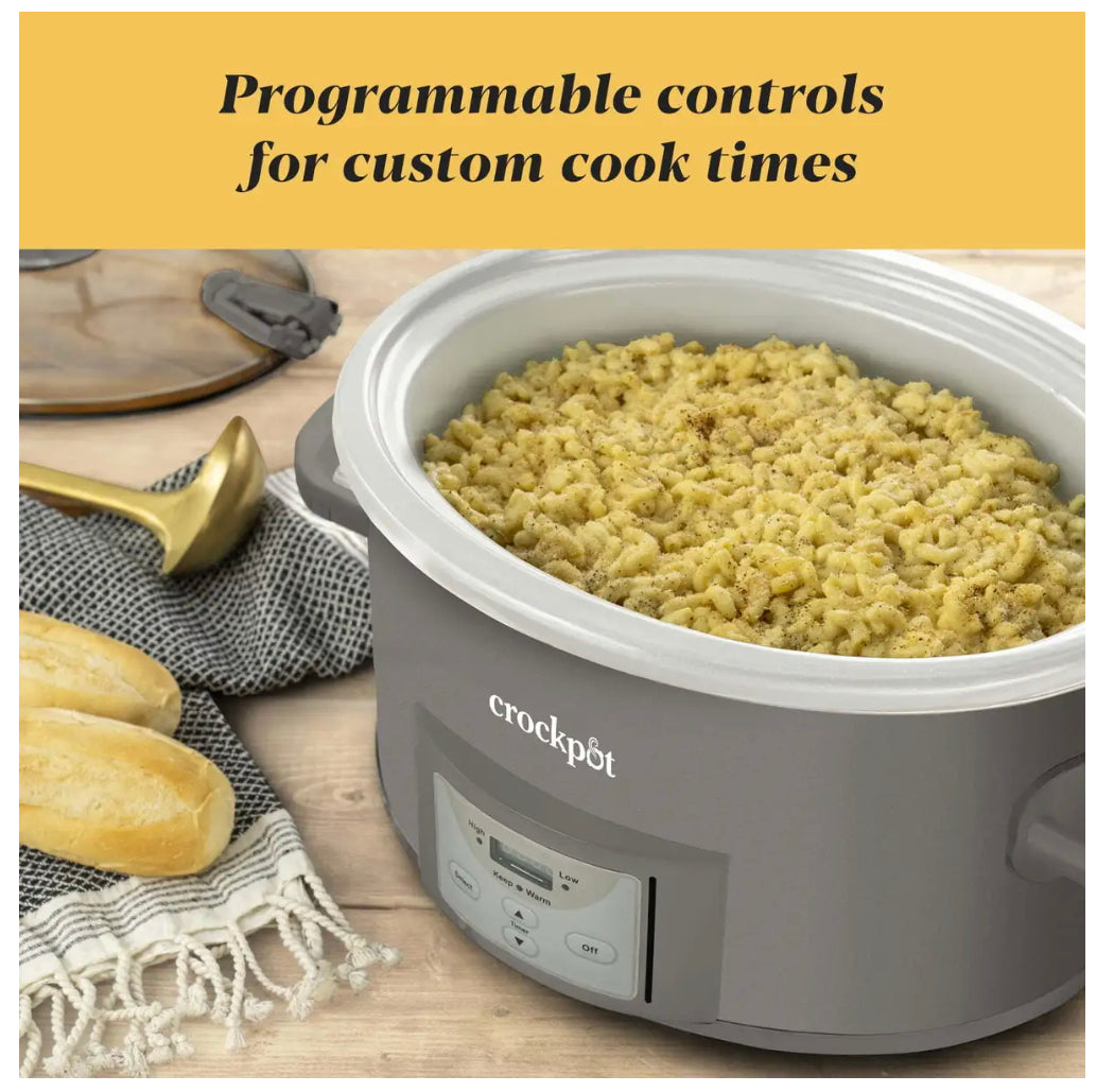 Crockpot- Cocina lenta programable para cocinar y llevar 7 cuartos de galón, gris