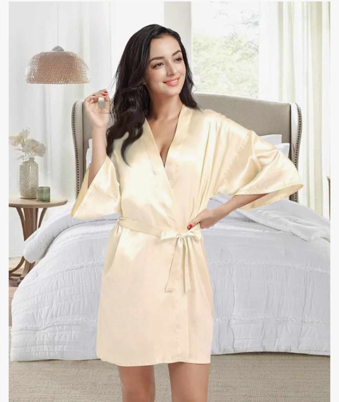 Bata tipo kimono de satén para mujer con purpurina dorada, para novia- talla XL