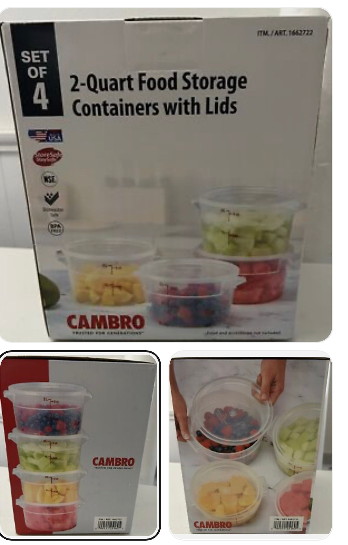 Cambro Recipiente redondo para almacenamiento de alimentos.