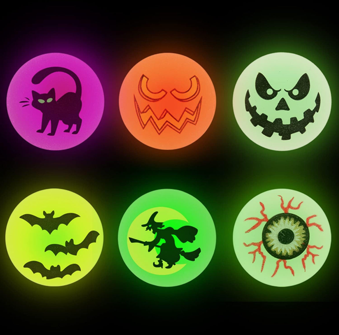 72 bolas rebotadoras de Halloween, bolas inflables que brillan en la oscuridad, juguetes para niños, decoración de fiesta de Halloween, rellenos de bolsas