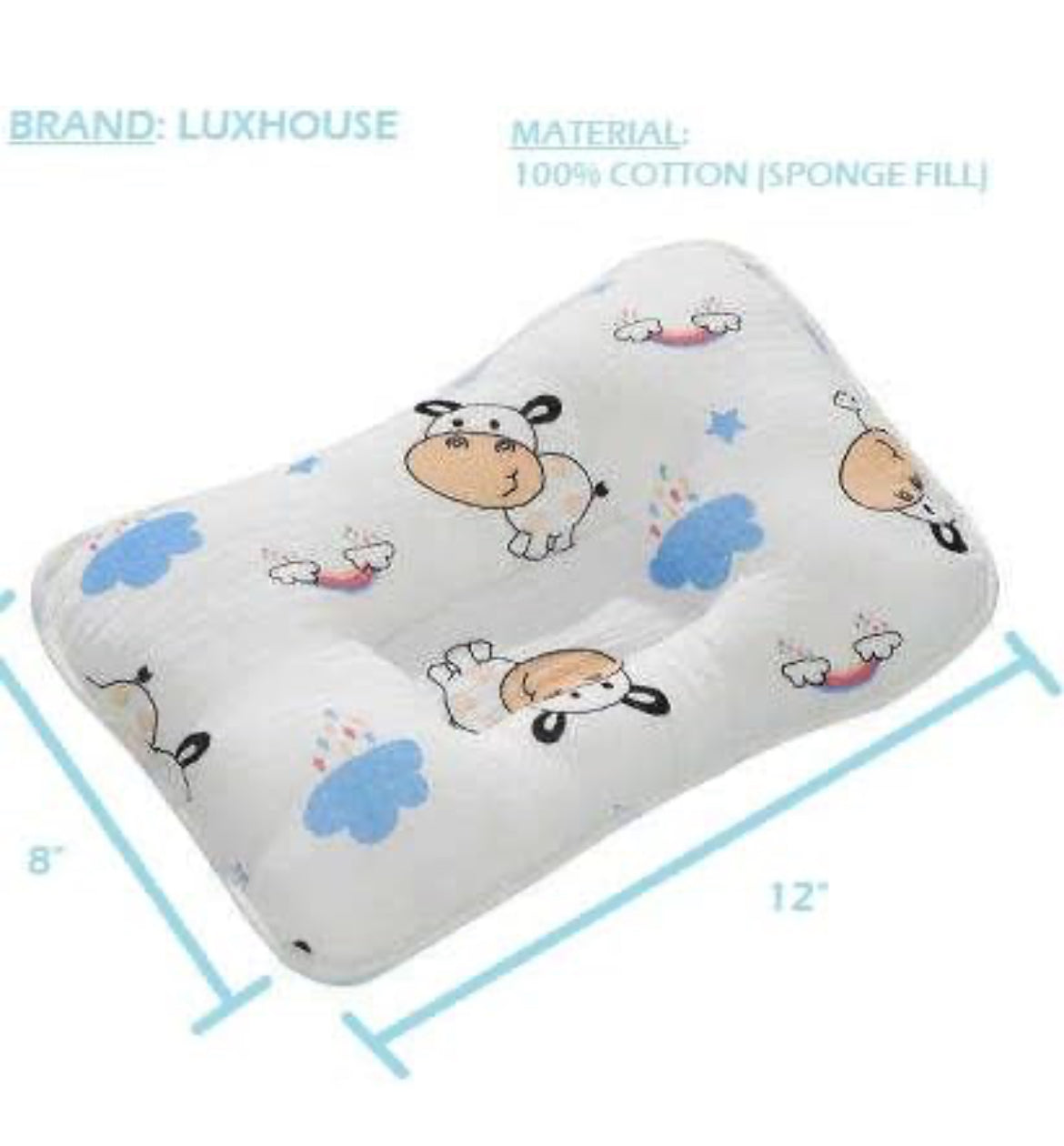 Almohada, tipo cuadrado, interior relleno de esponja 100% algodón, transpirable, reposacabezas para cochecitos y viajes, almohada de alimentación portátil multiusos para niños pequeños