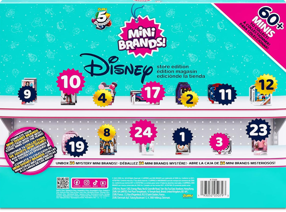 Mini Brands Disney Minis by ZURU Calendario de Adviento de edición limitada con 4 miniaturas exclusivas, juguetes coleccionables misteriosos viene con 24 miniaturas