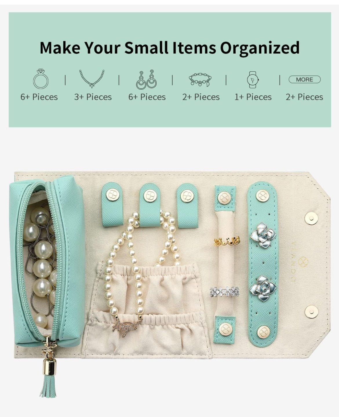 Joyero en Rollo - joyería portátil, lápiz labial/caja de almacenamiento de joyas diarias- celeste