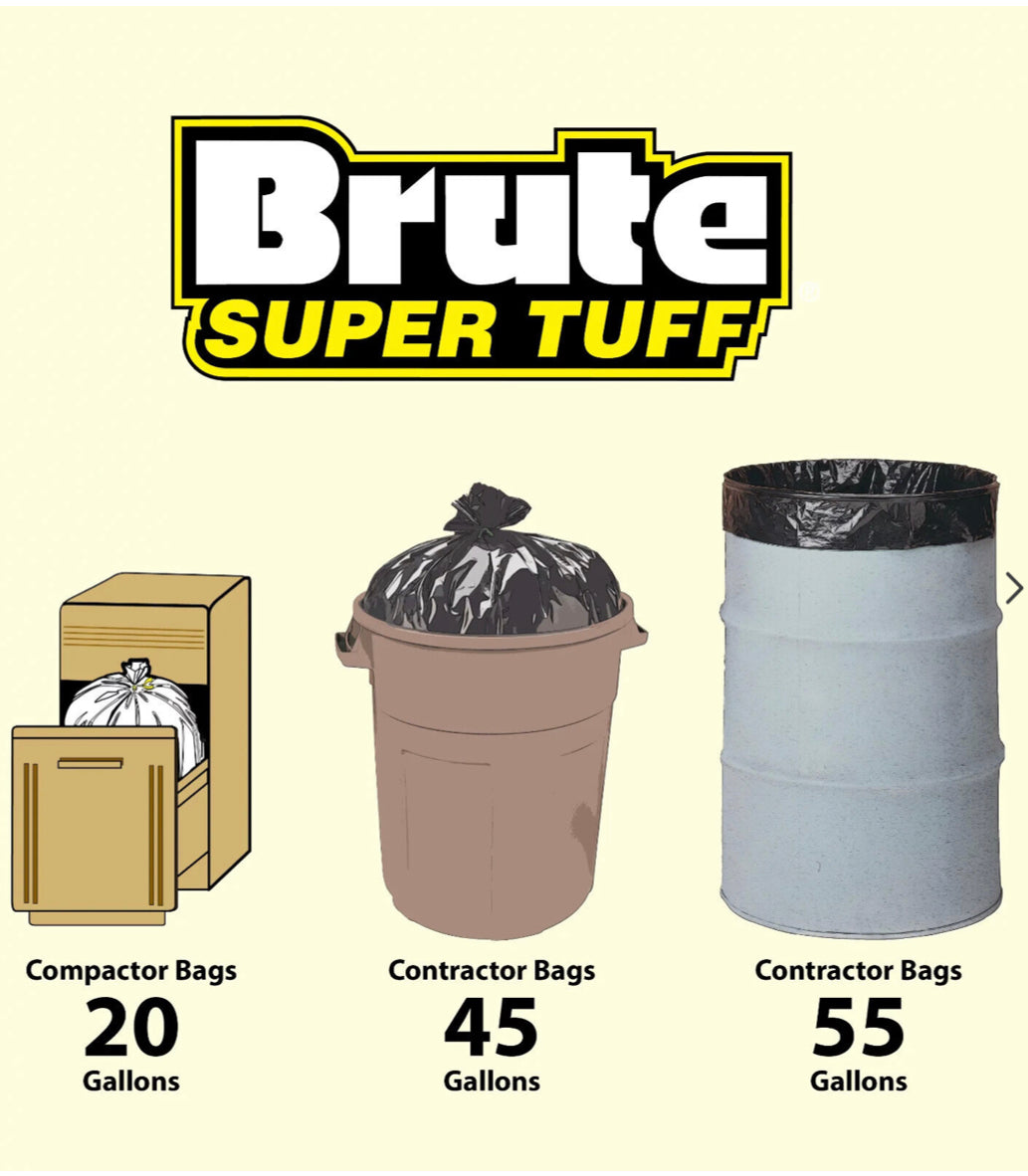 Bolsas de basura para contratista Brute Super Tuff, 55 galones, 20 bolsas