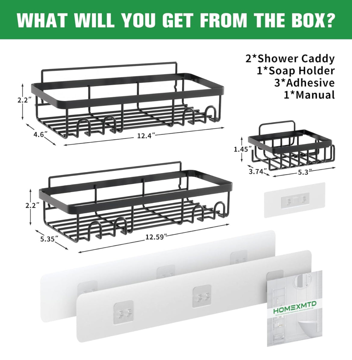 Organizador de ducha de baño, paquete de 3 estantes de ducha autoadhesivos para ducha interior, mayor capacidad, sin taladrar, secado rápido, estante de ducha de acero inoxidable