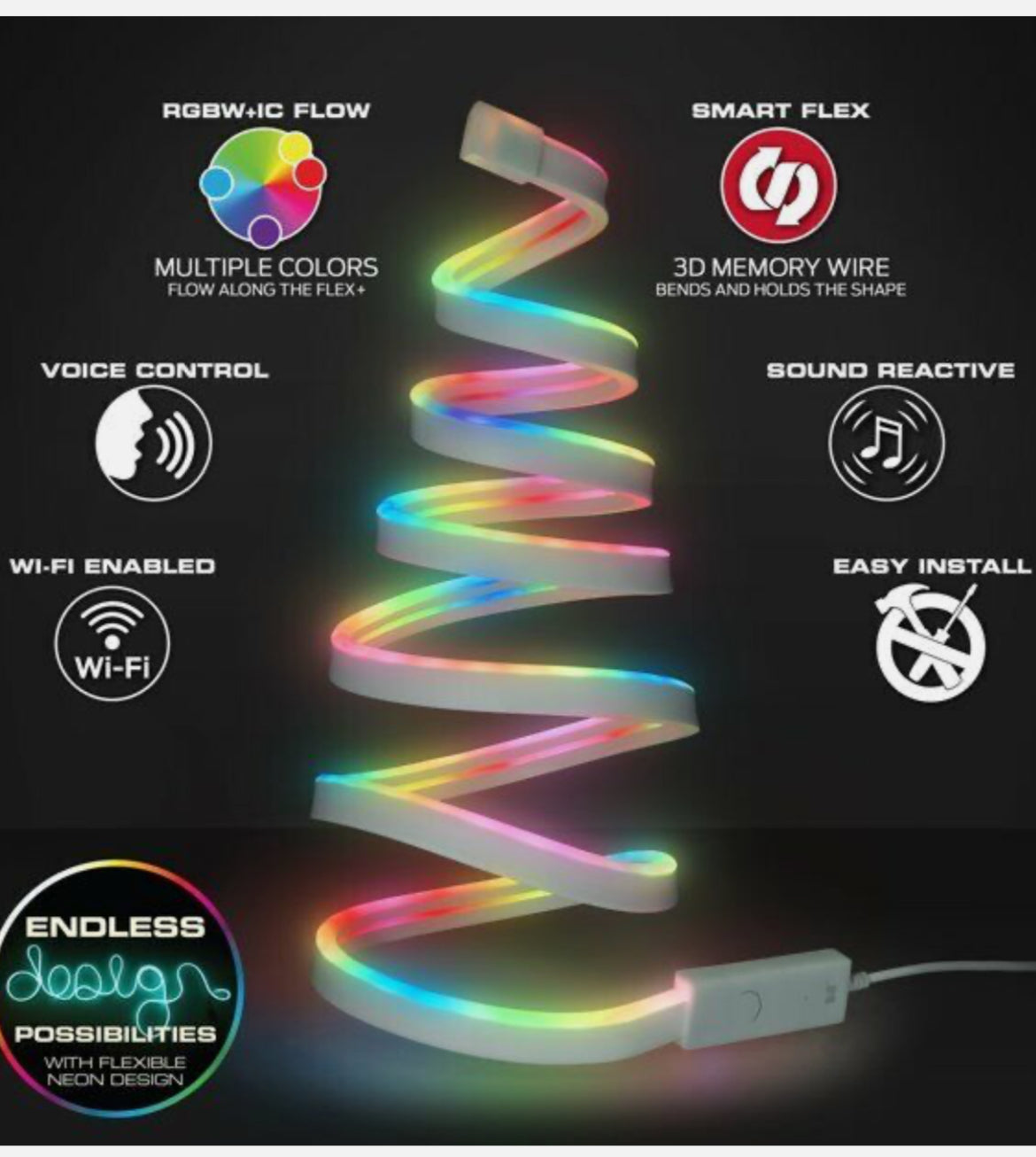 Monster Smart 6,5 ft neón flexible + tira de luz LED cable de memoria 3D núcleo reactivo al sonido-