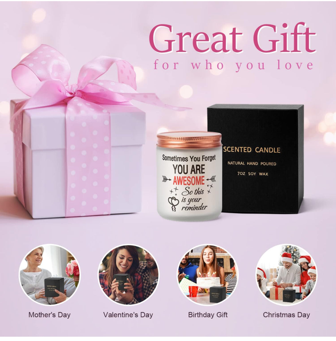 Thank You Gifts - Vela perfumada con aroma a lavanda, divertidos regalos inspiradores para mujeres, mamá, hija, hermana, tía, amigas, 100% soja, 7 onzas