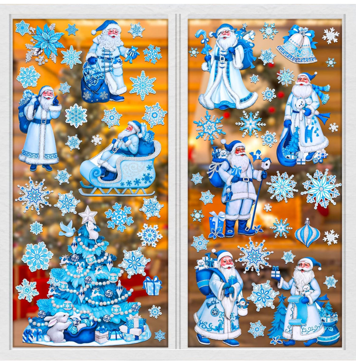 Adhesivos de Navidad para ventanas de vidrio, Santa Claus, calcomanías de ventana de Navidad, calcomanías de ventana de Navidad, calcomanías de copo de nieve con purpurina para ventanas de invierno,