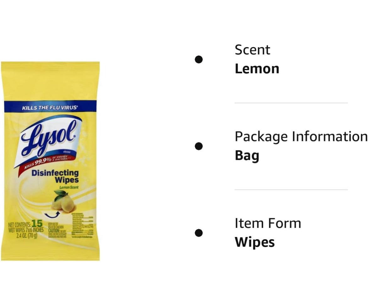 Lysol to go - 15 wipes - lima limon
