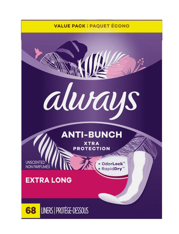 Toallas sanitarias-Revestimientos de protección Xtra Always Anti-Bunch- Longitud Extra-Largo- 68 pcs