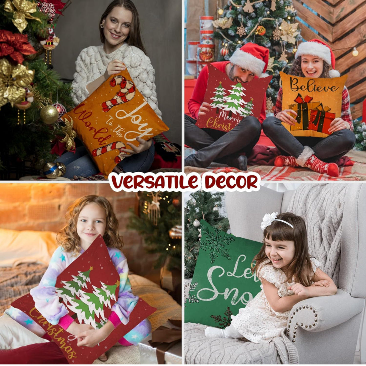 Juego de 4 fundas de almohada de Navidad de 18 x 18 pulgadas, fundas de almohada de invierno, fundas de almohada decorativas de Navidad