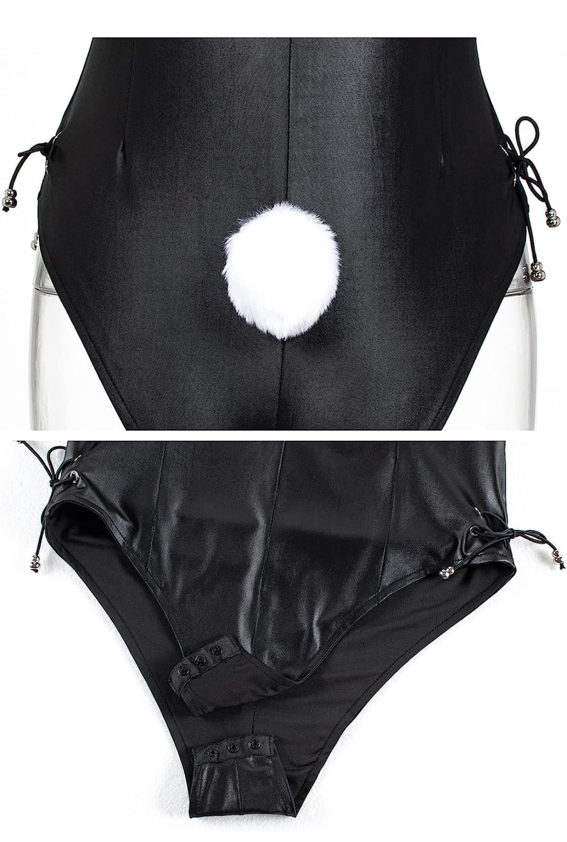 Conjunto de traje de disfraz de conejito para mujer, una sola pieza, con accesorios, Negro, S