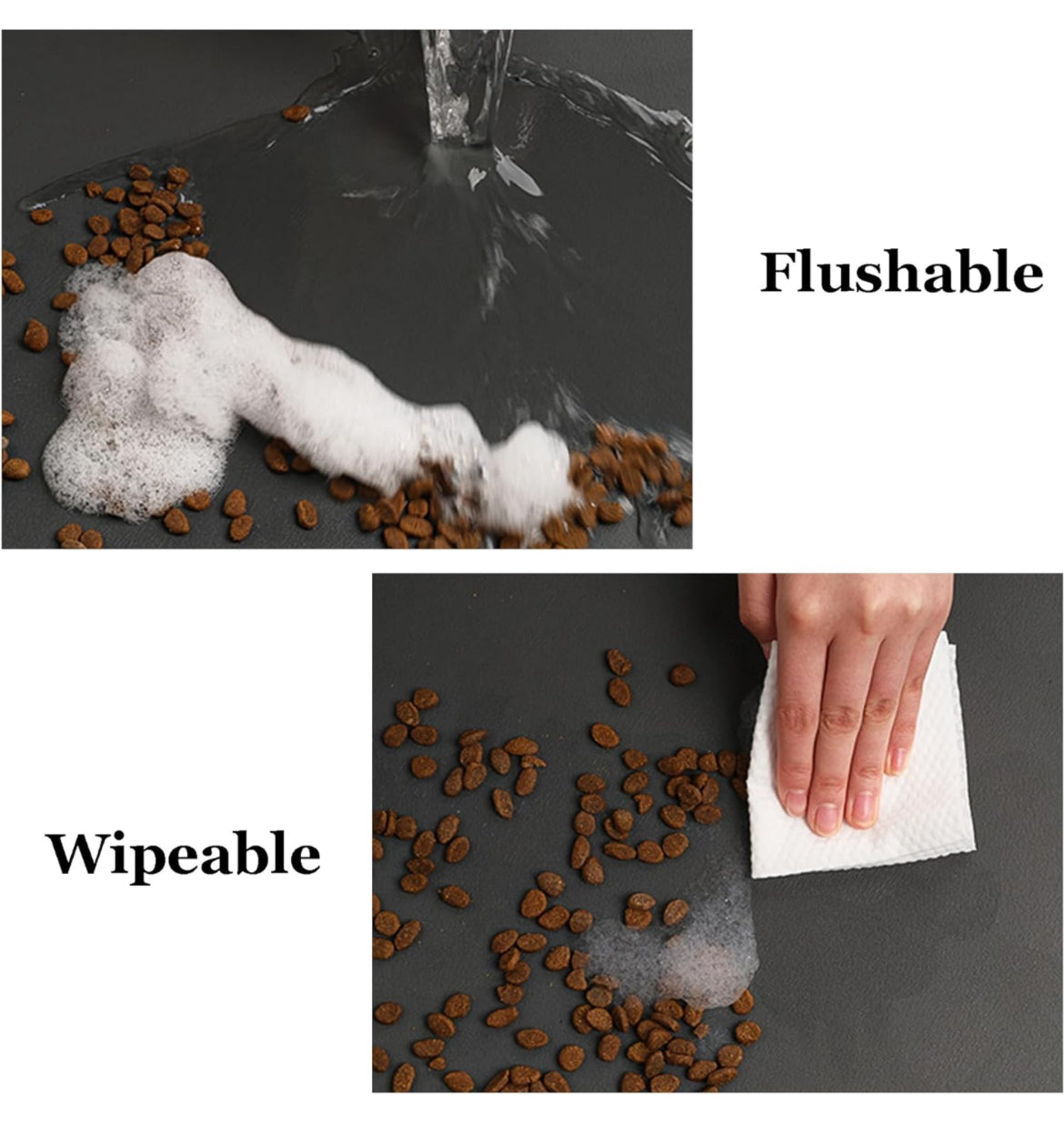 Tapete de alimentación para mascotas para perros y gatos, absorbente, antideslizante, de diatomita, tapete para cuenco de agua para perros, súper absorbente, de secado rápido, para evitar derrames de agua (gris oscuro + 18.1 x 11.8 pulgadas + forma anorma