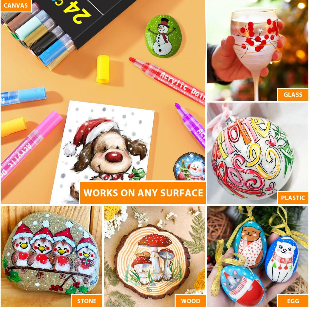 Bolígrafos de pintura, marcadores de pintura acrílica, 24 colores, impermeables, juego de bolígrafos para pintura de roca, suministros de manualidades, taza de lona de vidrio de cerámica, madera de metal, punta media de 2 a 0.118 in