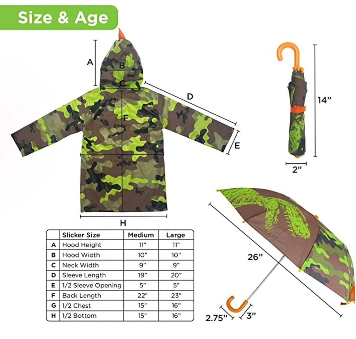 Conjunto de paraguas para niñas y niños y abrigos de lluvia, paraguas para niños pequeños, chaqueta para niños y niñas (3-9 años)