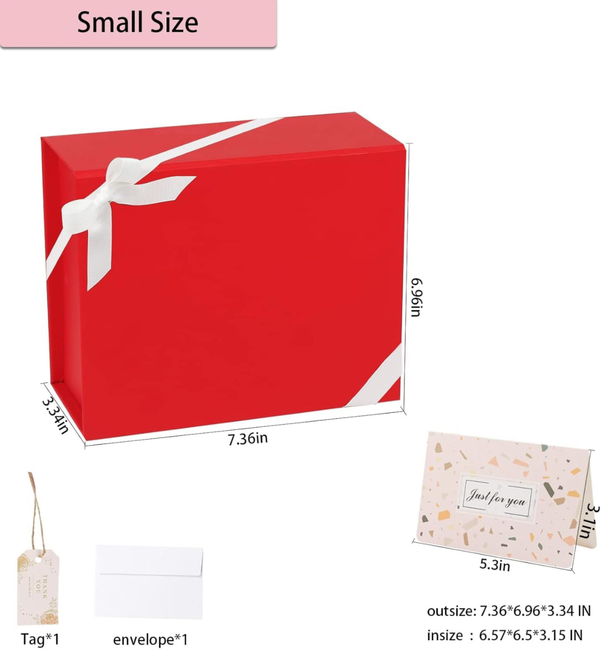Paquete de 2 cajas de regalo rojas de 7.4 x 7 x 3 pulgadas, cajas de regalo pequeñas con tapas magnéticas y cinta